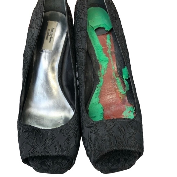 Simply Vera Vera Wang size 10 black brocade open toe platform Pumps - Picture 1 of 14